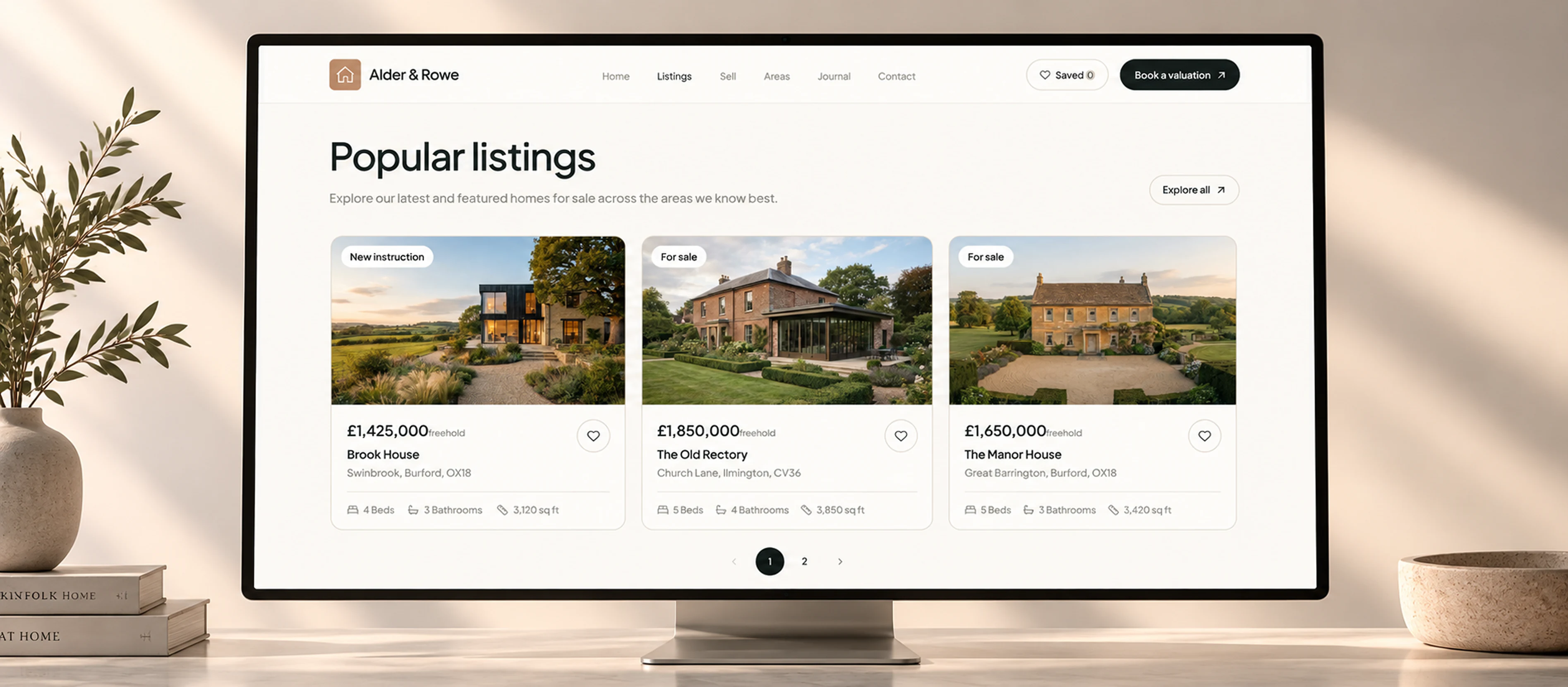 Alder and Rowe featured property listings interface