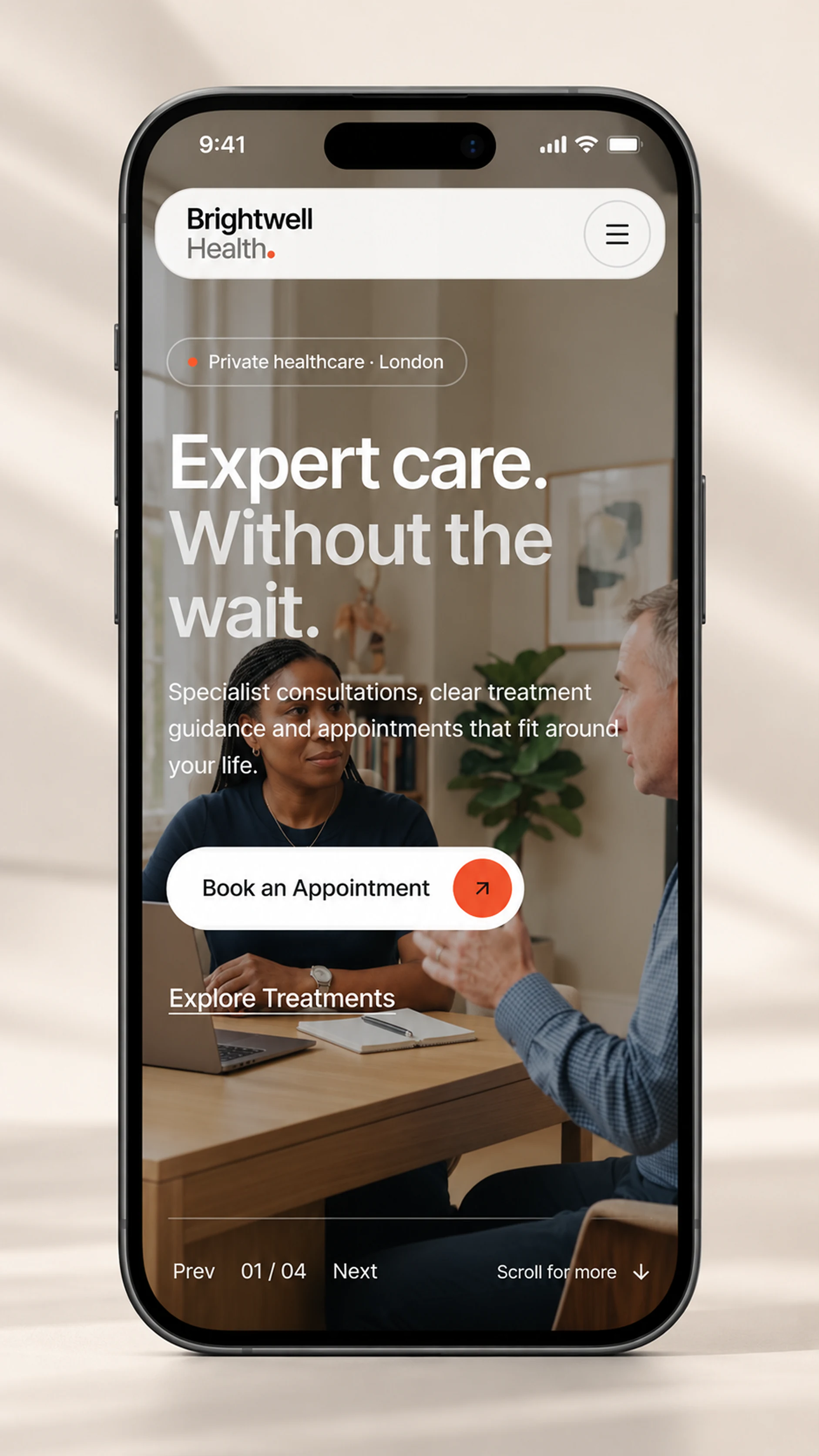 Brightwell Health mobile booking journey