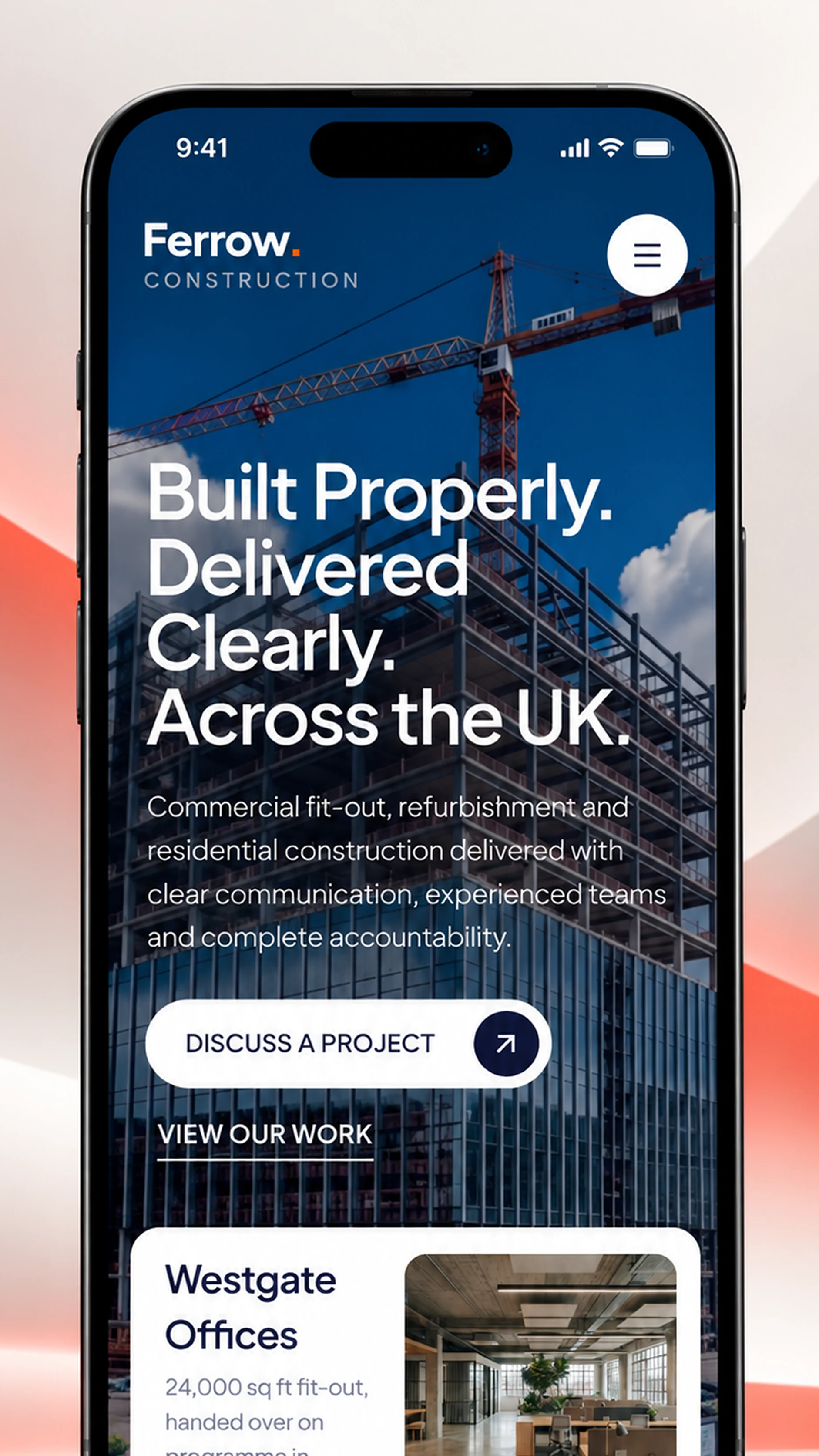 Ferrow Construction mobile website journey